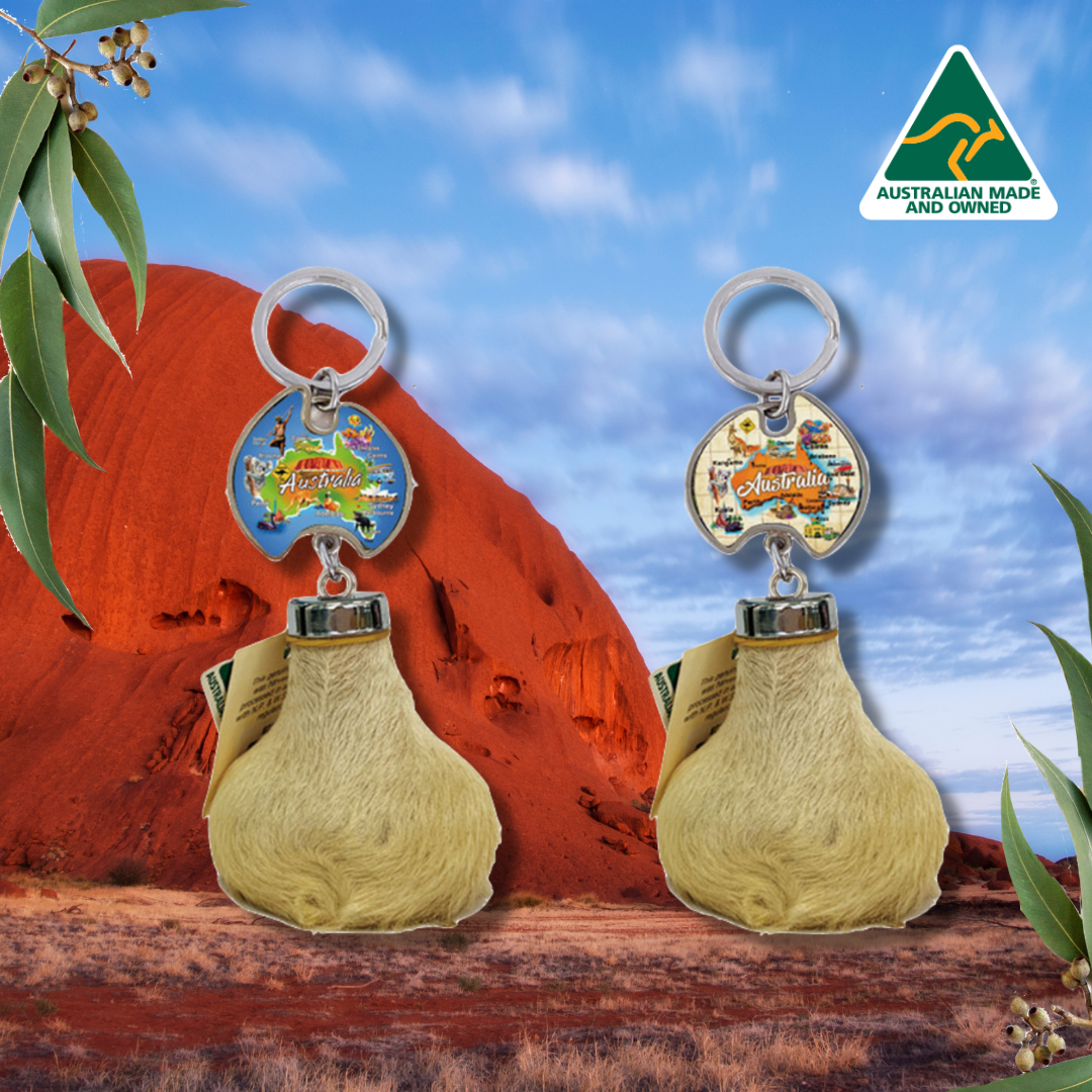 Joey Roo Key Ring Kangaroo Scrotum Keyring - Australian Map Design