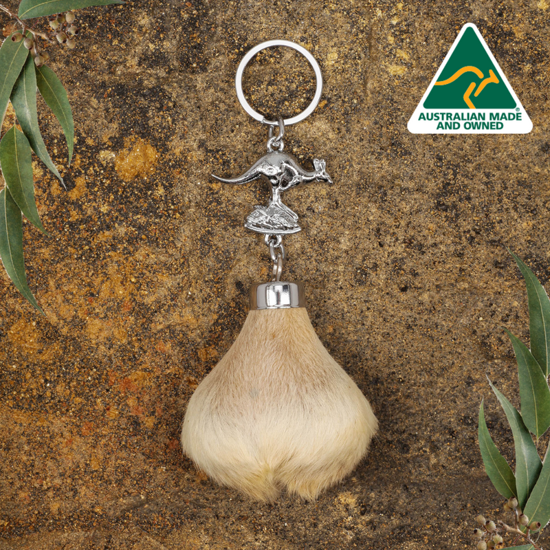 Silver Kangaroo Scrotum Keyring
